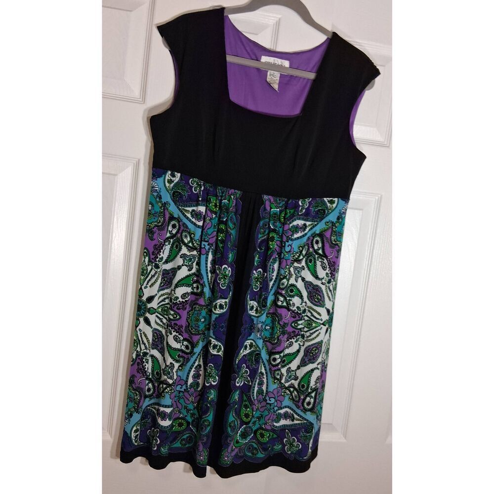 Studio 1 womens size 12 dress large shift paisley purple stretch square neck - Picture 2 of 9
